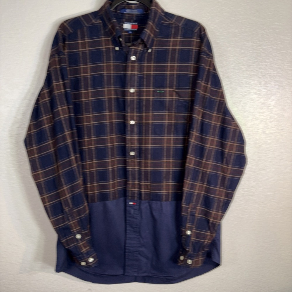 Vintage‎ Tommy Hilfiger Plaid Long Sleeve Button Up Cotton Shirt size Large